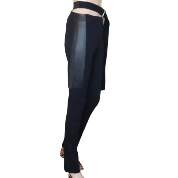 Helmut Lang Belted Leather Panel Slim Pants - Picture 2 of 5